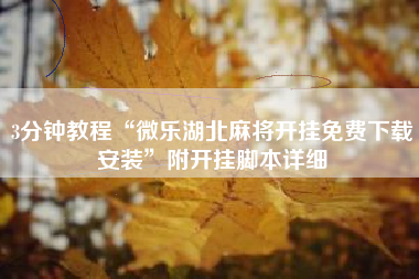 3分钟教程“微乐湖北麻将开挂免费下载安装	”附开挂脚本详细