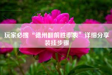 玩家必搜“德州翻前胜率表”详细分享装挂步骤