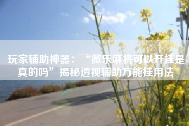 玩家辅助神器：“微乐麻将可以开挂是真的吗	”揭秘透视辅助万能挂用法