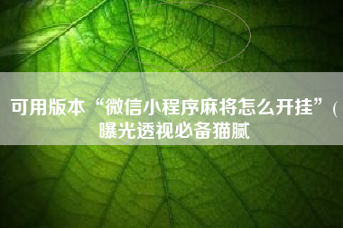 可用版本“微信小程序麻将怎么开挂”(曝光透视必备猫腻