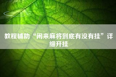 教程辅助“闲来麻将到底有没有挂”详细开挂