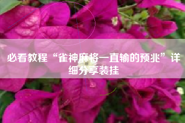 必看教程“雀神麻将一直输的预兆	”详细分享装挂